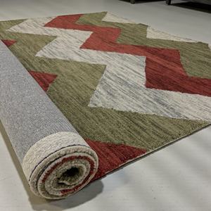 Tapis Chevron en laine tuftée à la main, à boucles, écologique, antidérapant, moderne, motif géométrique en zigzag, couleur sauge terre cuite - Product Image 1