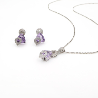 Ensemble pendentif et boucles d'oreilles en argent sterling 925 avec améthyste naturelle, plaqué rhodium, bijoux fins OEM ODM