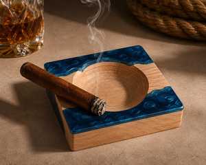 Curio Craft Modern American Style Square Wooden Desktop <b>Ashtray</b> with Cigar Holder <b>for</b> Home Use - Product Image 2