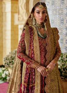 Robe de mariée longue perlée style Lehenga avec voile illusion, coupe trapèze, manches longues, pour mariages indiens et pakistanais - Product Image 4