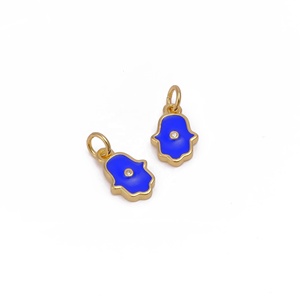 Colgante de Mano de Hamsa de Latón Esmaltado Azul, Chapado en Oro, Talismán Protector, Collar con Dije Moderno, Unisex para Niños, para Bodas y Regalos - Product Image 2