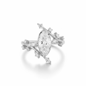 Nature Inspired Luxury Marquise Round Lab Grown Diamond Ring 14K 18K Solid Gold Floral Cluster Engagement Ring Fine Women Ring - Product Image 3