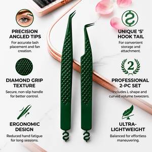 แหนบโลหะสีเขียว ปลายเรียบละเอียด สำหรับต่อขนตา - Product Image 6