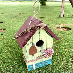 Handcrafted <b>Wooden</b> Birdhouse with Blue Roof and Colorful Floral Decorations Hanging Garden Bird <b>House</b> Outdoor Backyard Decor - Product Image 3