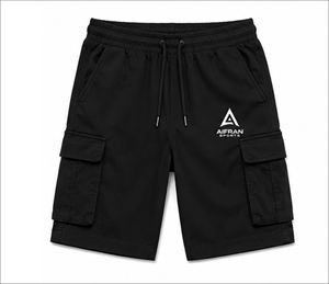 Black Men's Breathable Elastic Drawstring Knee-Length Woven Nylon/Cotton Cargo Shorts - Product Image 1