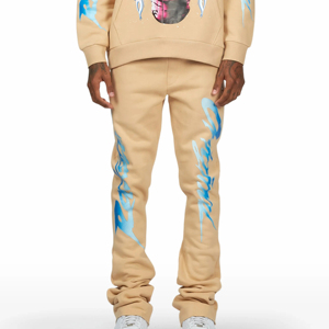 Tracksuit Tracksuits Heavyweight Cotton Printed Men's Tracksuit Custom Logo Flared Stacked Sweatpants and Hoodie Set for Men - Product Image 4