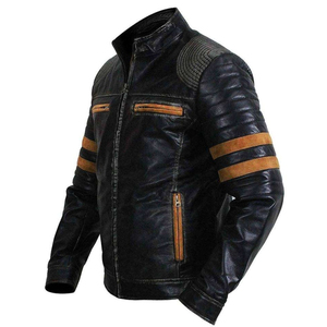 Leather Jacket Men Vintage Motorcycle Biker Genuine Leather Cafe Racer Zipper Winter Fashion Jacket Custom OEM Wholesale - Product Image 2