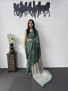 Green Silk Saree With Embroidery Traditional Women's Wear India Pakistan <b>Wedding</b> Engagement All Seasons - Product Image 6