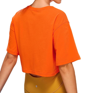Women's Orange <b>Crop</b> <b>Top</b> Short Sleeve Crew Neck Loose Fit Solid Color Jersey Cotton Casual T-Shirt Spring Summer Wear - Product Image 5