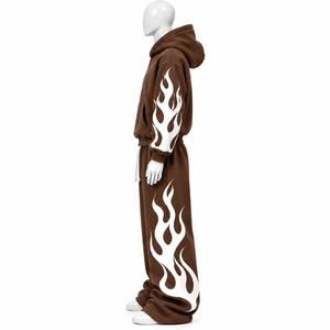 Survêtement d'hiver décontracté en molleton de coton imprimé avec logo personnalisé, design unique, haute qualité, coupe oversize, couleur unie, modèle 2026, en vente - Product Image 3