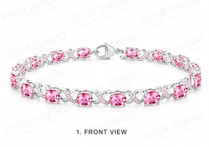 Elegante Pulsera de Tenis con Piedra Ovalada Rosa, Acentos de Diamantes Micro Pavé, Diseño Infinito Trenzado, Lujo Premium, Regalo para Uso Diario - Product Image 6