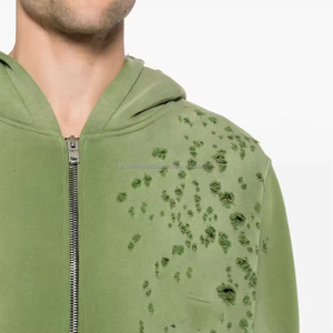 500 gsm recadrée bouffée impression hoodies menfull pull crop hoodie blanc poids lourd à capuche en détresse - Product Image 4