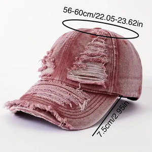 Casquette de baseball unisexe en jean vieilli déchiré, style décontracté, bleu uni, pour l'été - Product Image 6