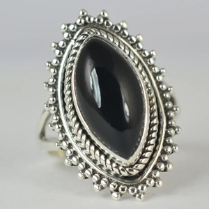 Black Onyx <b>Ring</b> 925 Sterling <b>Silver</b> Handmade Boho <b>Statement</b> Promise <b>Ring</b> for Women Natural Black Onyx Marquise July Birthstone - Product Image 6