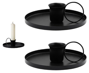 <b>Black</b> Vintage Candle <b>Holder</b> Pillar <b>Candlestick</b> <b>Holder</b> Candle Coaster Made of Iron with Handle Christmas Decoration Candle <b>Holder</b> - Product Image 5