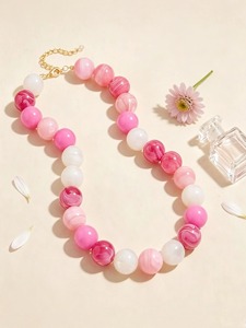 Unisex Fashion Resin <b>Beaded</b> <b>Necklace</b> with Geometric Design Handmade Trendy Look Gift - Product Image 4