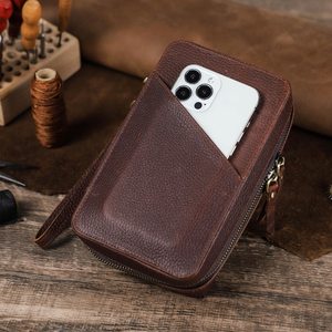 Travel Friendly Genuine Leather Smell Proof Protection <b>Cable</b> Organizer Roll Cord Holder Electronic Wire Management Accessories - Product Image 3