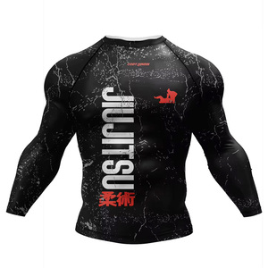Wholesale Men's Sublimation Long Sleeve MMA BJJ Rashguard Compression Grappling Shirt OEM Custom Print - Product Image 4