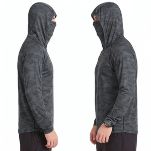 เสื้อฮู้ดดี้ตกปลาแขนยาวลายพรางสำหรับผู้ชาย ผลิตตามสั่ง OEM UPF50+ แห้งเร็ว ผลิตจากโพลีเอสเตอร์ ป้องกันรังสียูวี พร้อมหน้ากากปิดหน้า สำหรับกิจกรรมกลางแจ้ง - Product Image 3