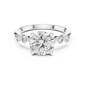 Bague de fiançailles personnalisée en diamant rond de 2 carats avec pavé de pierres latérales en or, argent et platine – Vente en gros de bijoux - Product Image 5