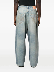 Jean en denim vintage pour homme, effet délavé, salissures de boue, coupe large, bleu clair, ample et décontracté, vente en gros - Product Image 2