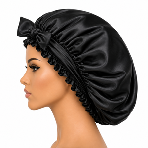 Bonnet de nuit en satin pour femmes, noir, élastique réglable, pour usage domestique, style décontracté, adulte - Product Image 4