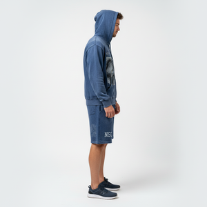 Custom Unisex acid wash Applique Patch Hoodie Shorts <b>Set</b> Graphic Streetwear Two Piece OEM ODM Private Label Apparel Manufacturer - Product Image 4