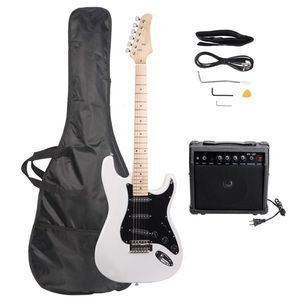 Chitarra Elettrica ST Elegante con Battipenna Bianco, Schema Cromatico Bianco e Nero - Product Image 2
