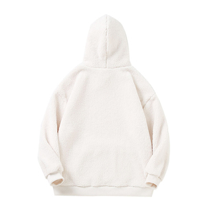 Sweat à capuche unisexe oversize en polaire blanc, pull décontracté uni, couleur unie, chaud pour l'hiver, coupe classique, tricoté - Product Image 2