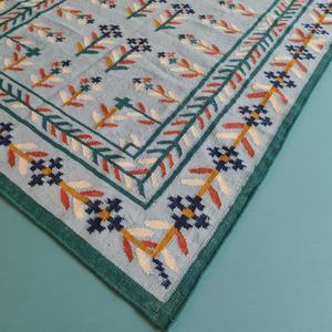 Tapis en laine fait main Durrie |   Tapis géométrique multicolore abstrait tissé à la main |   Tapis tissé plat moderne, écologique, antidérapant en PET - Product Image 2