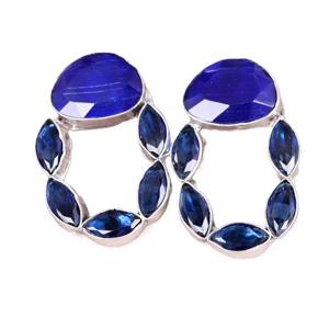 Pendientes Colgantes Boho Tribales de Latón para Mujer con Topacio Azul Rey, Chapados en Plata Antigua, Joyería de Declaración para Aniversario de Amantes - Product Image 1