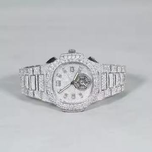 Reloj de Lujo con Diamantes para Hombre, Analógico de Cuarzo, Caja Redonda de 40 mm, Cristal de Zafiro, Cierre Desplegable, Correa de Acero Inoxidable, Esfera con Números Romanos - Product Image 3