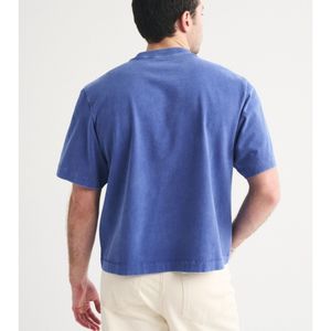 Camiseta Azul Oversize para Hombre, de Algodón, Corte Holgado, Lisa, Manga Corta, Casual, Básica, con Logotipo Personalizado, Venta al Por Mayor, OEM, ODM - Product Image 3