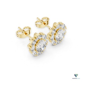 ต่างหูเพชรทรงรี 1.69 กะรัต แบบ Halo Stud ผลิตในห้องปฏิบัติการ ตัวเรือนทองคำแท้ 18K ดีไซน์คลาสสิกแบบ Cluster สำหรับผู้หญิง เครื่องประดับอันหรูหรา - Product Image 5