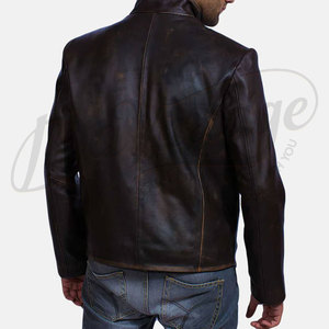 เสื้อแจ็คเก็ตหนังสีน้ำตาลเข้มสไตล์วินเทจสำหรับผู้ชาย แบบกระดุมติด ทรงเข้ารูป สไตล์ลำลองย้อนยุค แฟชั่นเสื้อคลุม - Product Image 3