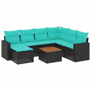 Set di divani da giardino in polyrattan nero da 8 pezzi con cuscini, eleganti mobili da esterno - Product Image 2