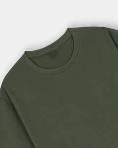 T-shirt piqué texturé en coton de haute qualité pour homme, coupe classique, couleur unie, col rond, tissu premium, manches longues – Grande Vente - Product Image 4