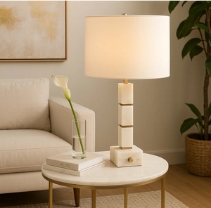 Modern Marble <b>Bedside</b> Lamp With Layered Geometric Design Elegant Gold Details And Sophisticated Ambient Lighting - Product Image 5
