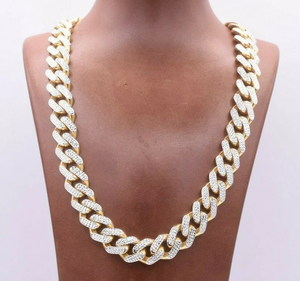 Solid Real Gold Plated Cuban Chain Necklace Men's Hip Hop Style Cubic Zirconia Micro Pave Link Chain Jewelry - Product Image 1