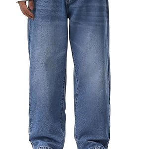 Pantalones Vaqueros Clásicos Transpirables para Hombre, de Corte Holgado, Pierna Ancha, Estilo Acampanado, Relaxed Fit, en Denim Azul Lavado a la Piedra - Product Image 1