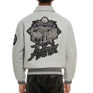 Veste graphique en cuir de vachette blanc pour homme de qualité supérieure |   Série de streetwear brodée haute densité personnalisée en gros Heritage Street - Product Image 3
