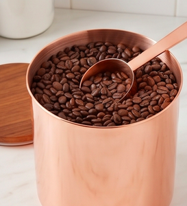 Copper <b>Canisters</b> With Wooden Lids Cylinder Shape Airtight For Kitchen Food Storage Use Modern Design Easy Clean - Product Image 5