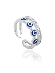 Anillo de compromiso de plata de ley vintage con diseño de ojo turco, diamante CZ y engaste de garra, ideal para bodas, fiestas, ocasiones y como regalo de aniversario. - Product Image 3