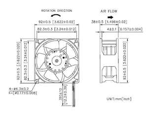 Ventilador de Refrigeración Eléctrico OEM D9238D-TK, Sin Escobillas, CC, Alta Presión de Aire, Alta Temperatura, 12/24/48V, 92x92x38mm - Product Image 3