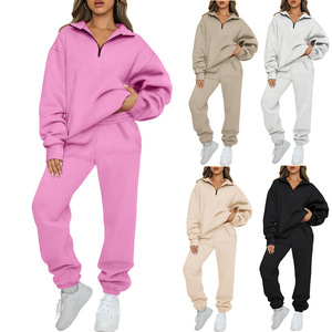 Women's Oversized Black Knitted Sweatshirt Set <b>Drop</b>-Shoulder Full Sleeve <b>Stand</b> Collar Zipper Joggers Autumn Wear - Product Image 6