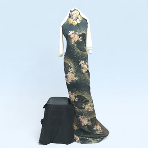 <b>Red</b> Geometric Fransawi Dirac with Black Shawl | Luxury Somali Wedding Party Maxi Dress for Women - Product Image 3