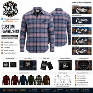 Custom Men's Long Sleeve Plaid Shirt 100% Cotton <b>Button</b> Down Casual Regular Fit Winter Woven Flannel Front Logo Single <b>Button</b> - Product Image 2