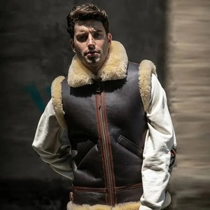 <b>Mens</b> Dark Brown Genuine Shearling <b>Leather</b> Vest Premium Sheepskin Winter Vest - Product Image 3