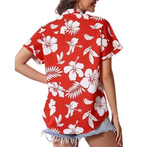 Camisas Hawaianas para Mujer, Blusa Floral de Verano con Botones, Cuello en V, Manga Corta Tipo Murciélago, para Playa, Luau, Aloha, Fiestas - Product Image 3