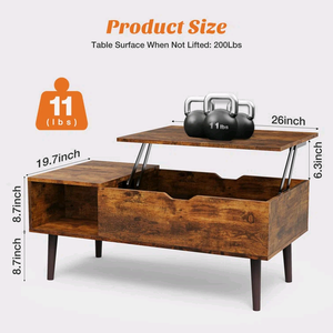 Modern <b>Vintage</b> Rustic Wooden Lift-Top Coffee <b>Table</b> with Hidden Storage and Open <b>Side</b> Shelf for Living Room Apartment - Product Image 6